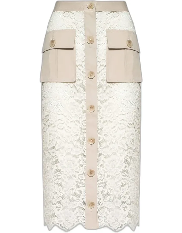 Floral Lace Midi Pencil Skirt
