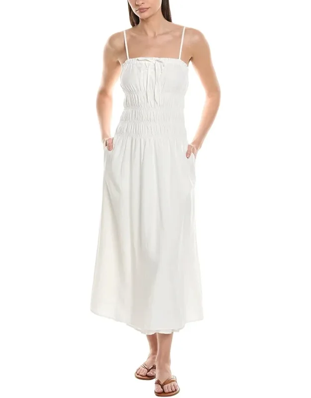 Smocked Linen-blend Midi Dress