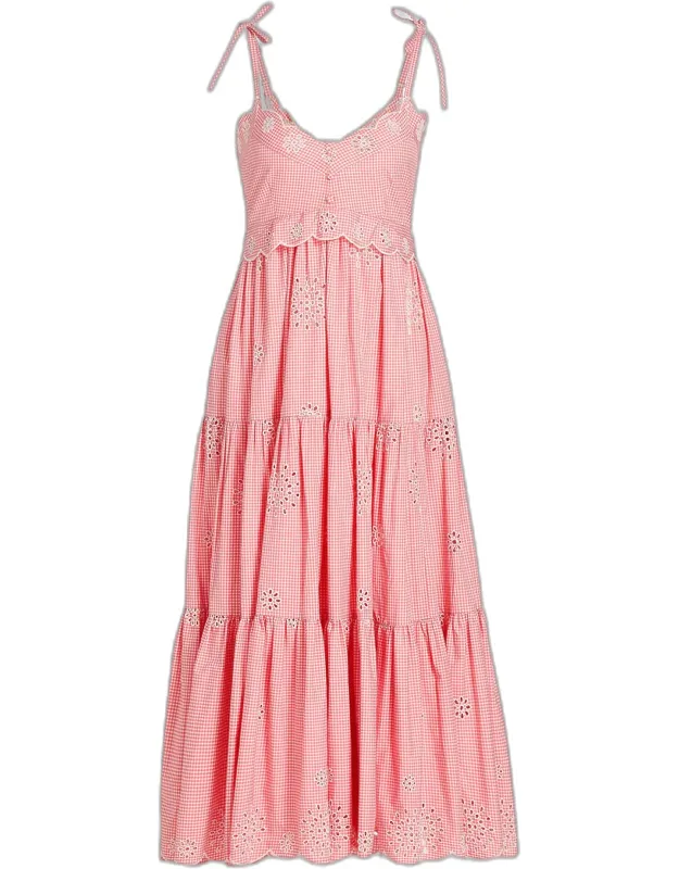 Gingham Eyelet Midi-dress
