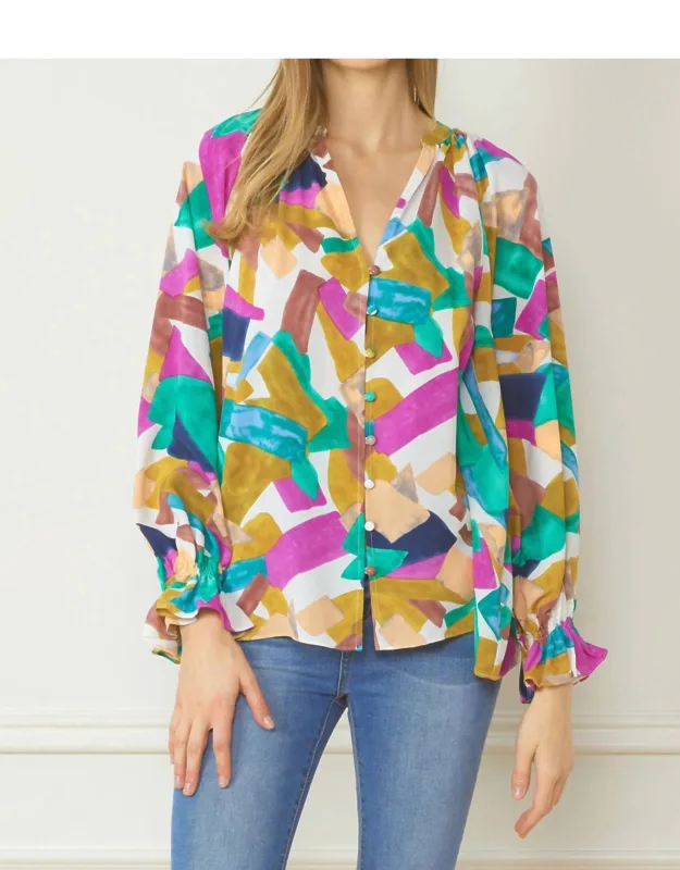 Abstract Button Down Blouse