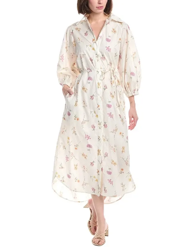 Contrast Floral Print Belted Maxi Shirtdress