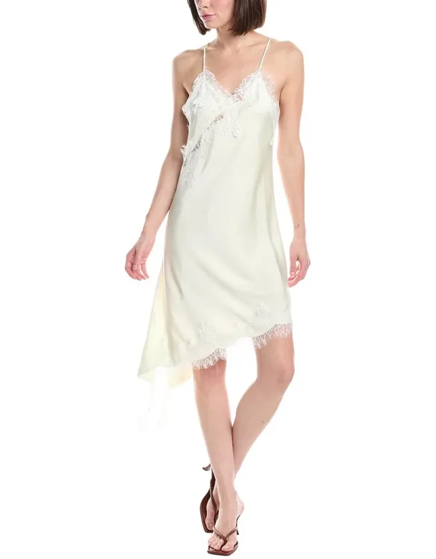 Lace Mesh Trim Detail Satin Asymmetrical Dress