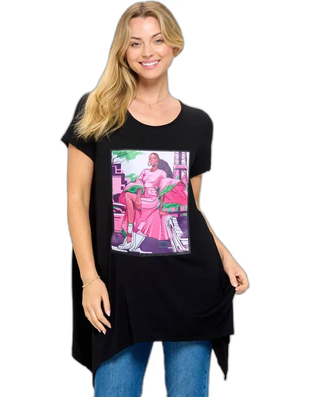 Stone Studded Afro Glam Printed Half Sleeve Top