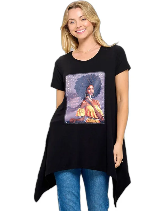 Stone Studded Afro Glam Printed Half Sleeve Top
