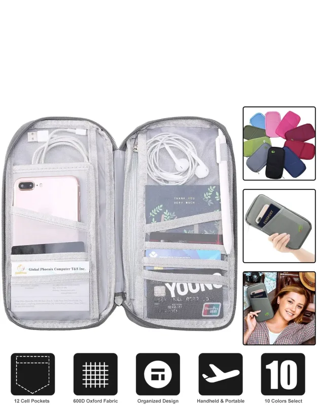 Travel Passport Wallet 12 Cells Ticket Id Credit Card Holder Water Repellent Document Phone Organizer