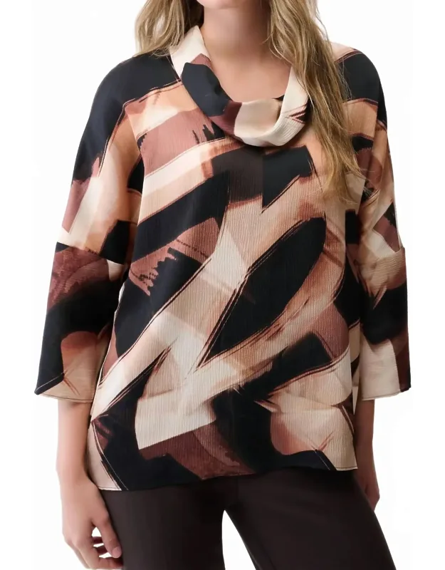 Abstract Print Cowl Neck Tunic