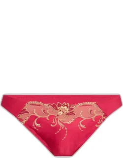 Embroidered Satin Thong