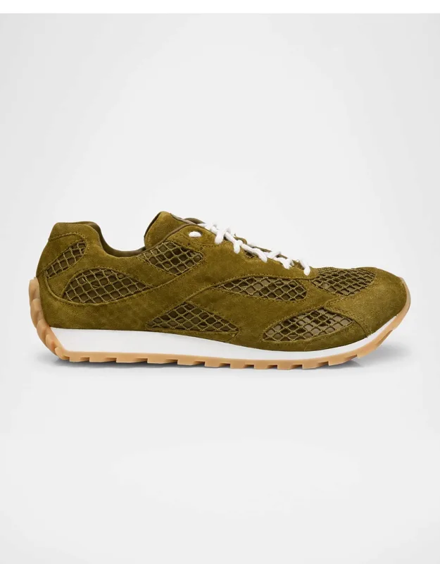 Orbit Aged Leather And Fishnet Runner Sneakers