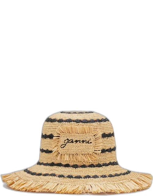 Mixed Bucket Hat In Striped Raffia