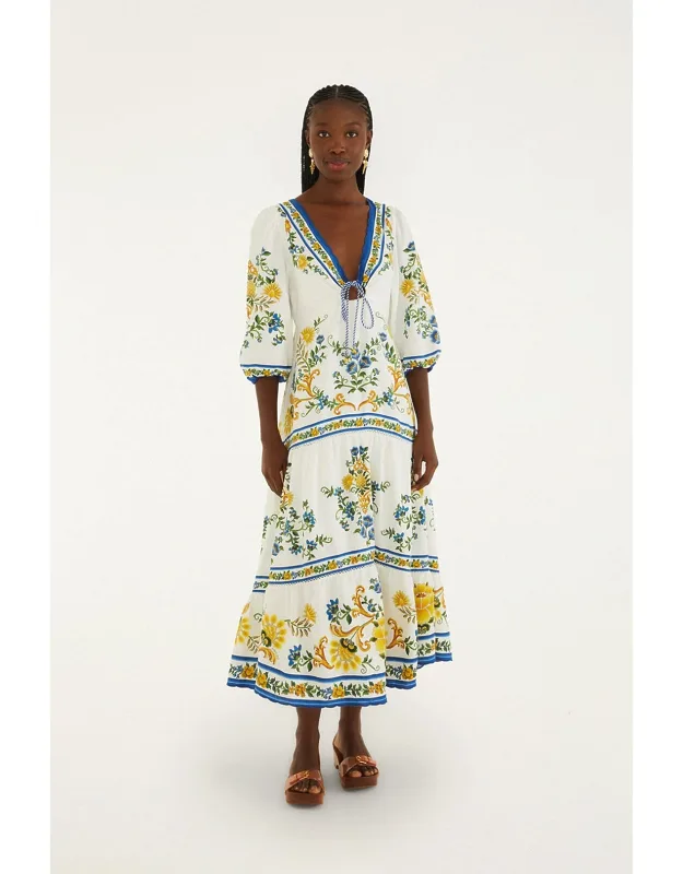 Floral Tapestry Drawstring Midi Dress