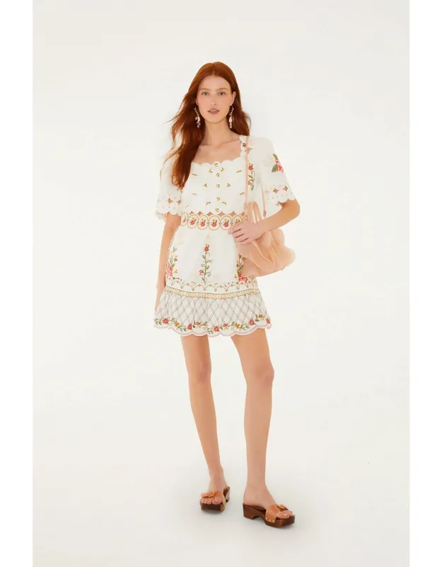 Flower Embroidery Scalloped Mini Dress