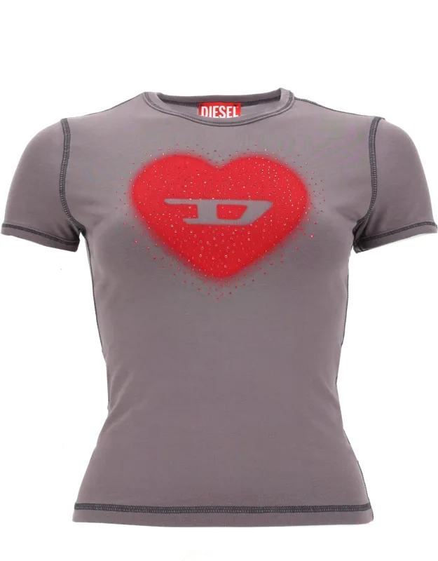 T-shirt With Heart Print And Studs