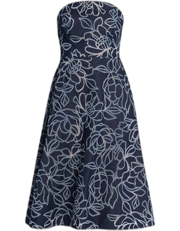 Floral Burnout Denim Midi Dress