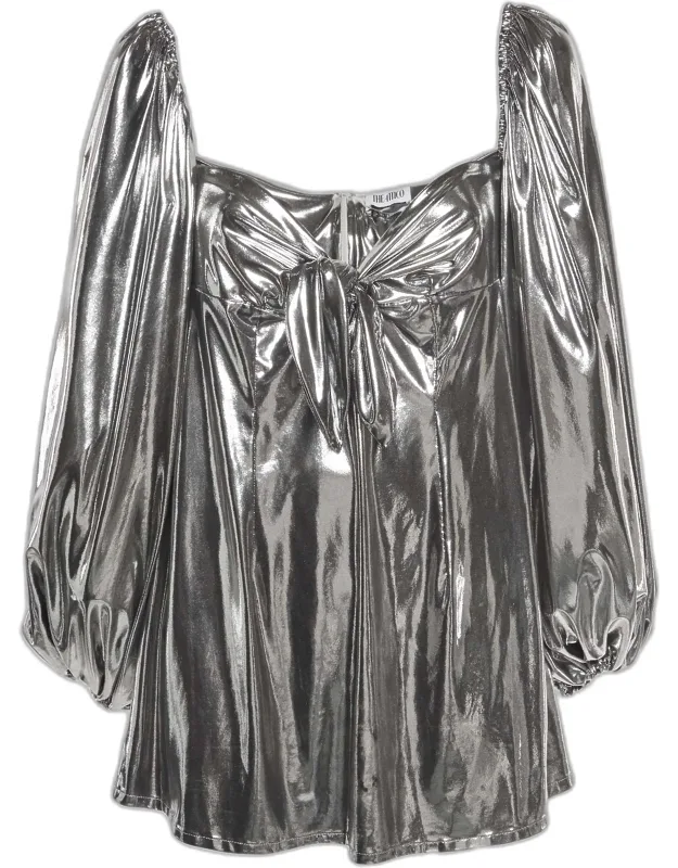 Silver Lamé Synthetic Off Shoulder Mini Dress