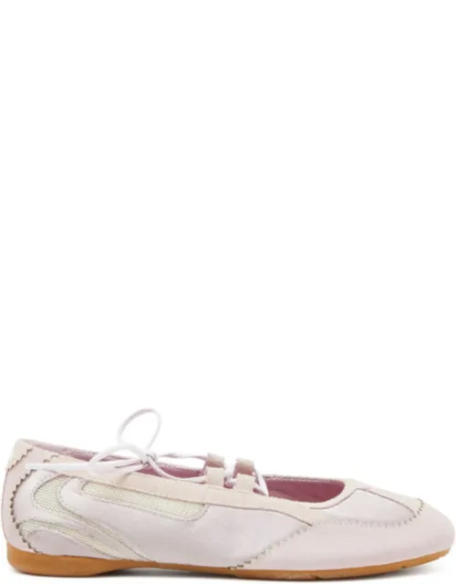 Lace-up Ballerina Flats In Leather And Mesh