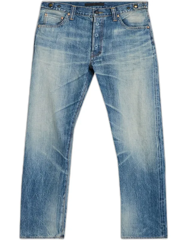 Waistband-tab Faded Denim Straight-leg Jeans