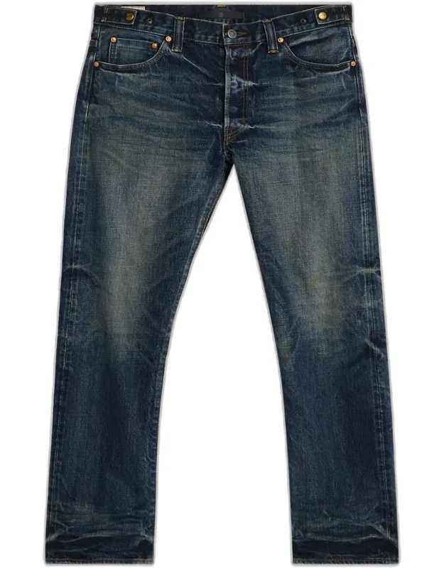 Waistband-tab Faded Denim Straight-leg Jeans