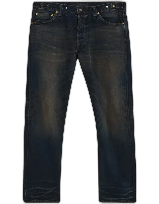 Waistband-tab Dark-wash Denim Straight-leg Jeans