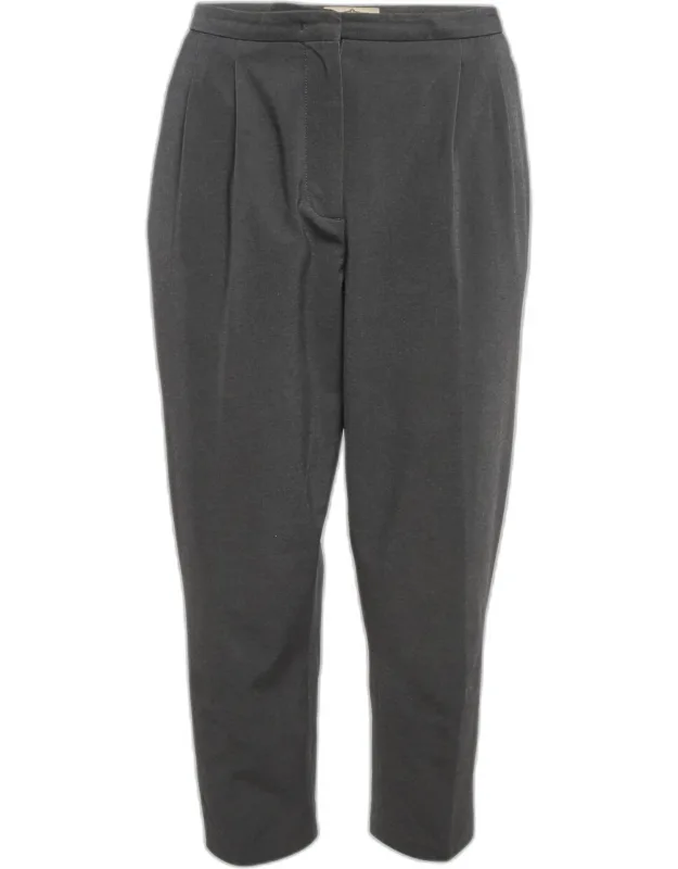 Wool Blend Cropped Pleated Trousers
