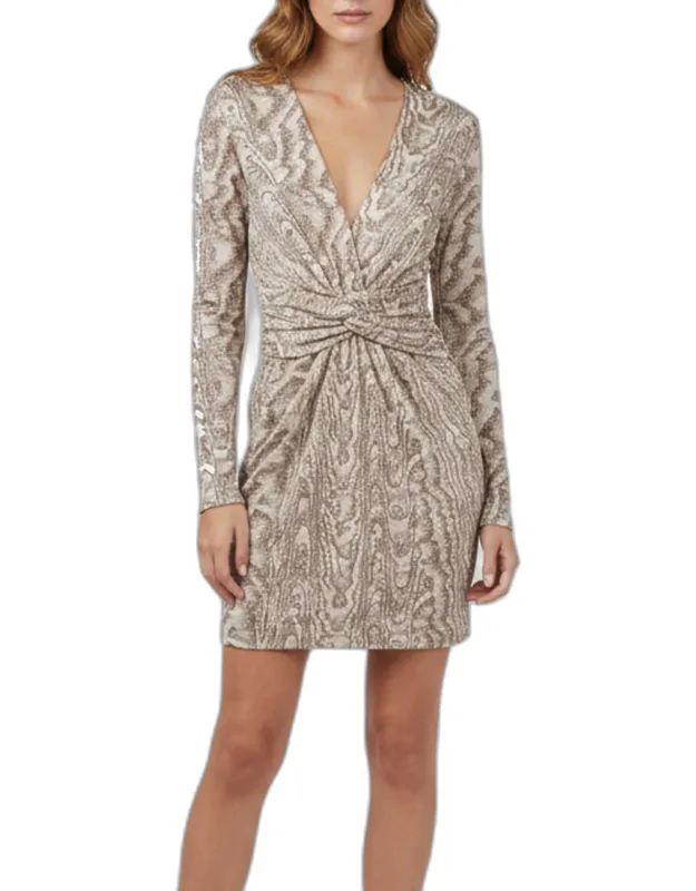 Metallic Jacquard Knit Twisted Mini Dress