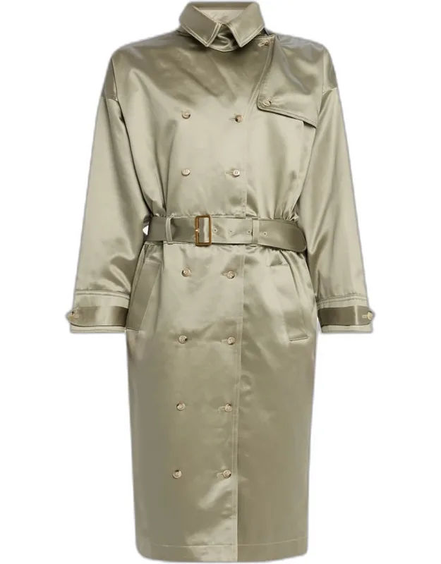 Satin Double-breasted Midi Trench Dress