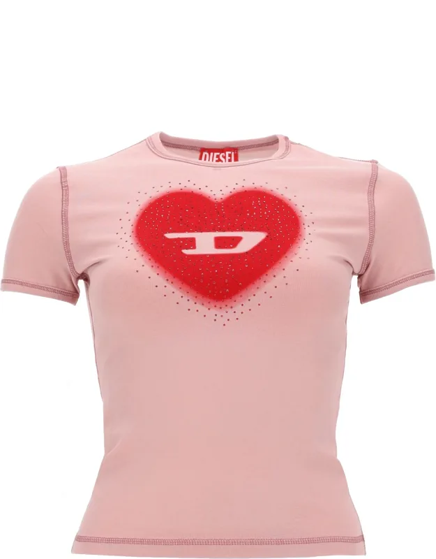 T-shirt With Heart Print And Studs