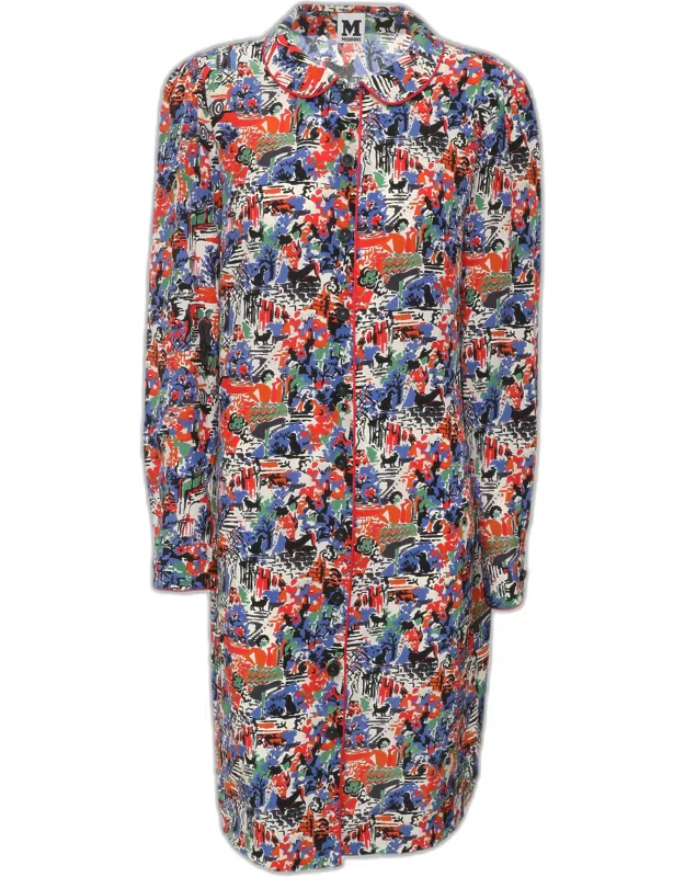 Multicolor Printed Crepe Long Sleeve Midi Shirt Dress