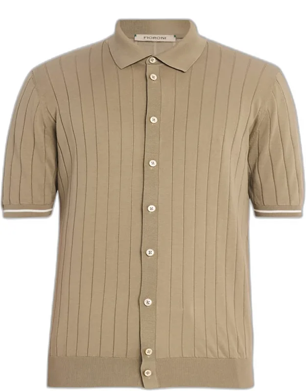 Wide Rib Short-sleeve Button-down Shirt