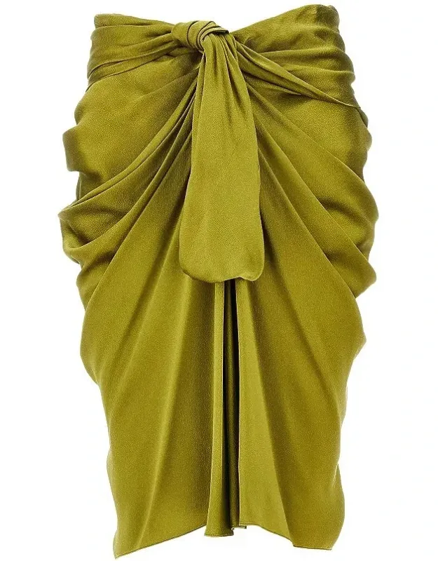 Draped Silk Midi Skirt