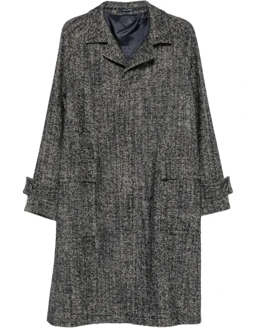 Herringbone-pattern Button-fastening Coat