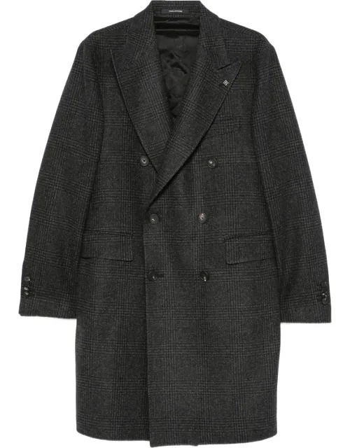 Double-breasted Check-pattern Coat