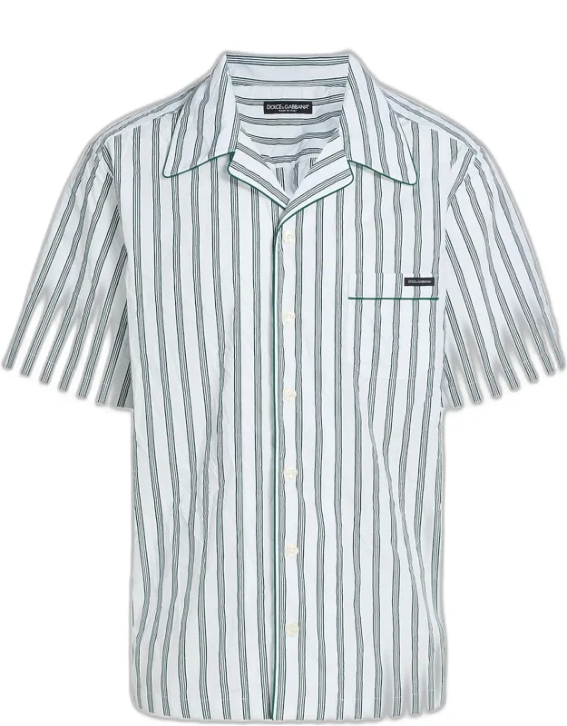 Poplin Multi-stripe Pocket Short-sleeve Shirt