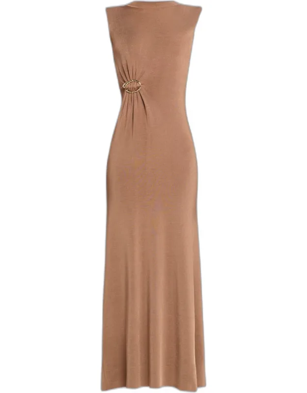 Gathered-waist Viscose Knit Maxi Dress
