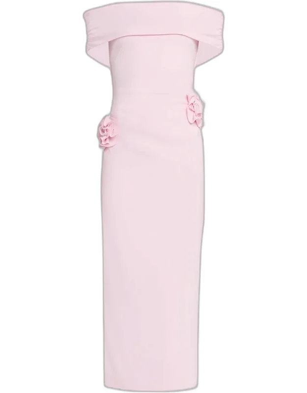 Off-the-shoulder Flower Jersey Midi Dress