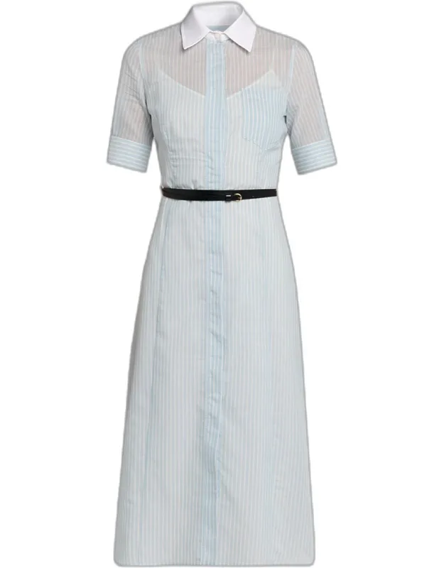 Striped Short-sleeve Midi Shirtdress