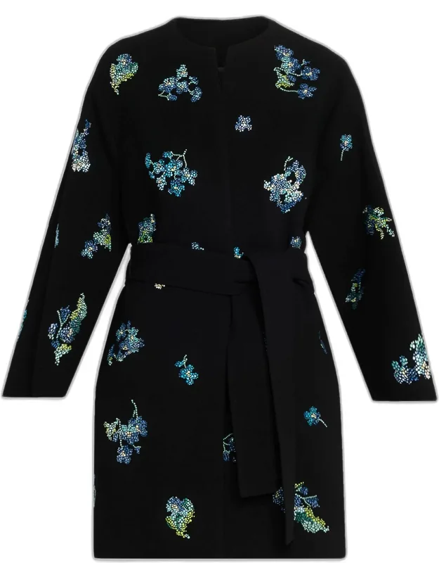 Embellished Cashmere Belted Open Coat
