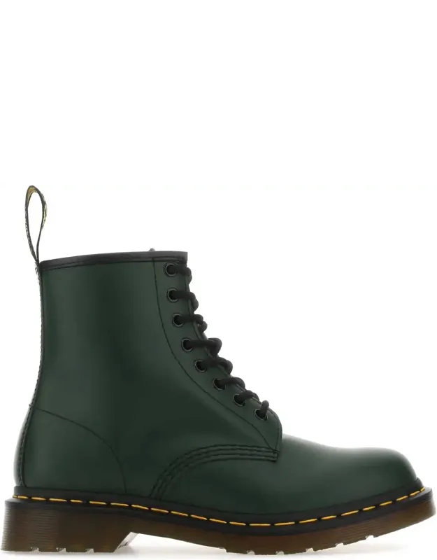 Bottle Green Leather Ankle Boots