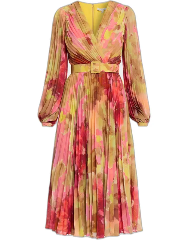 Pleated Floral-print Georgette Midi Dress