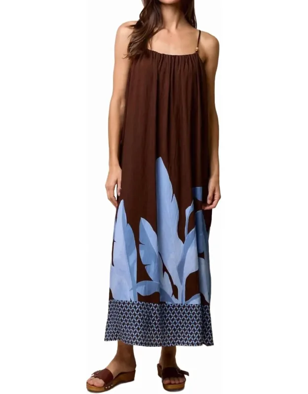 Strappy Leaf Print Maxi Dress
