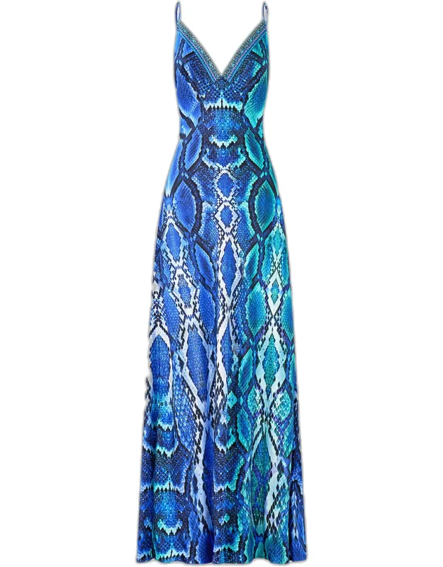 Sapphire Serpent Bias-cut Maxi Slip Dress