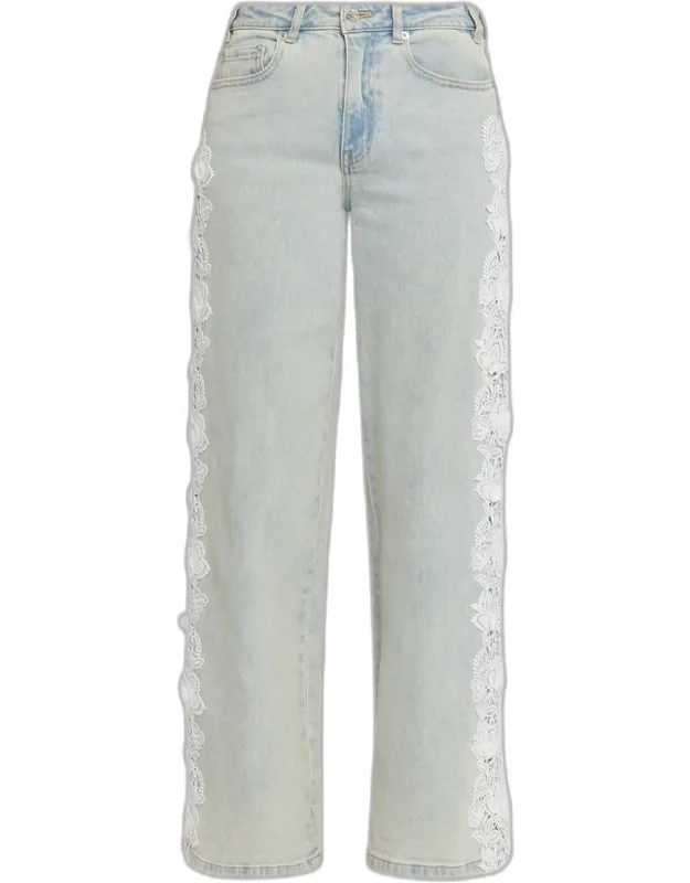 Lace Appliqué Straight-leg Jeans