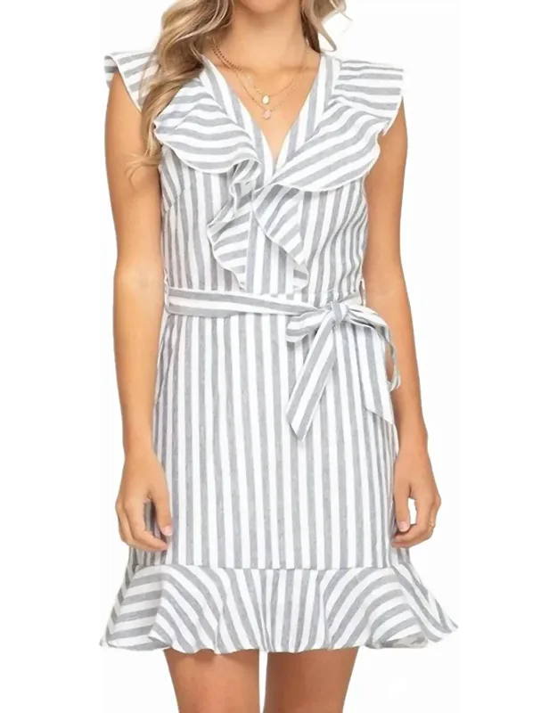Ruffled Striped Woven Dress