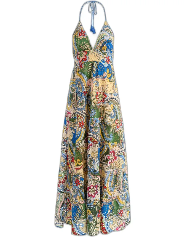 Embroidered Halter Maxi Dress