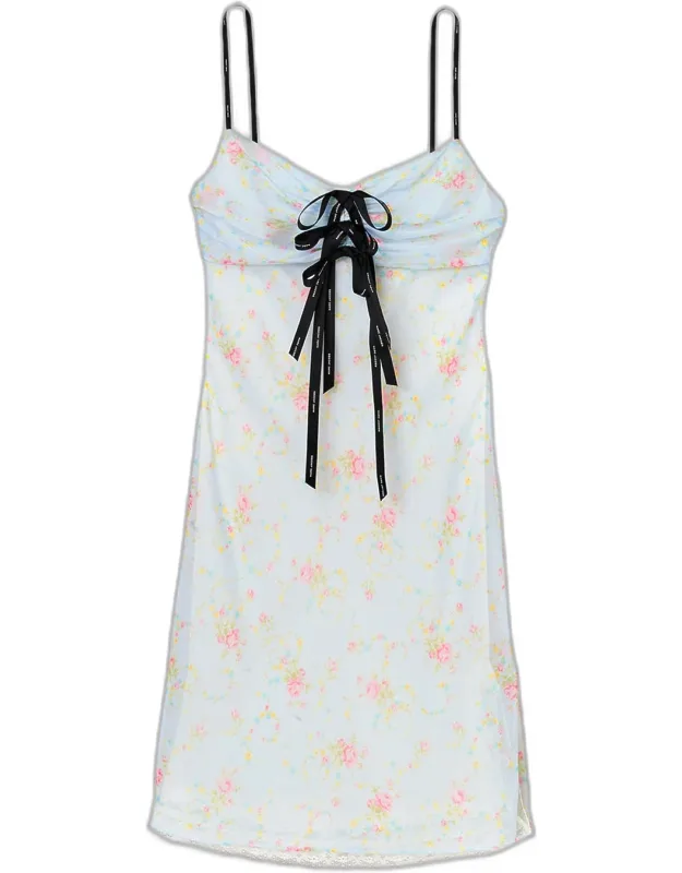 Blurred Floral Chiffon Mini Slip Dress