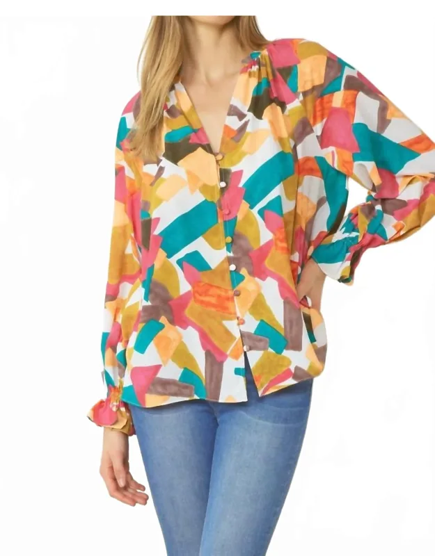 Abstract Button Down Blouse