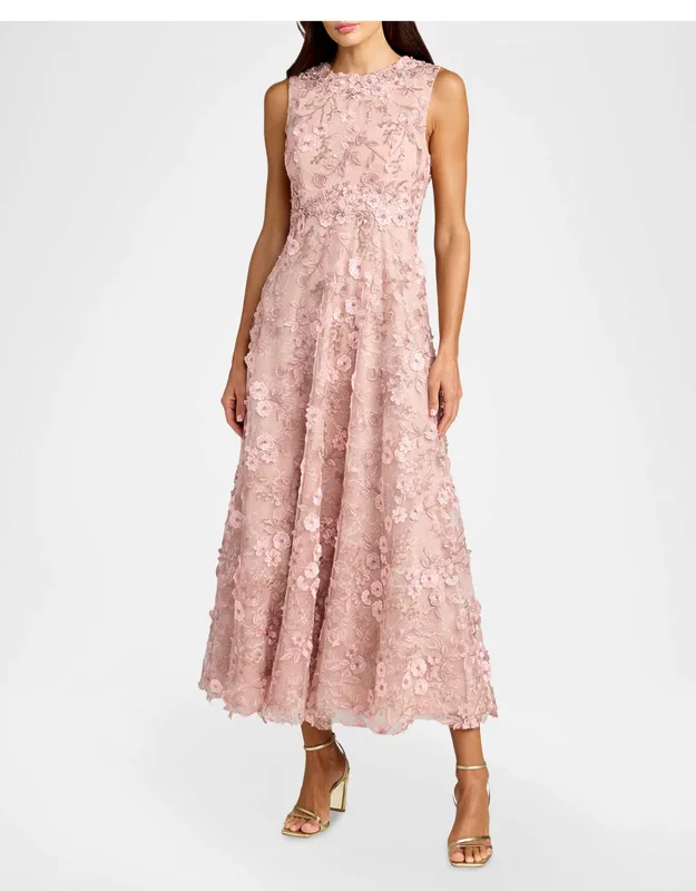 Floral-embroidered Sleeveless Midi Dress