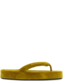 Mustard Velvet Jet Lag Thong Slippers
