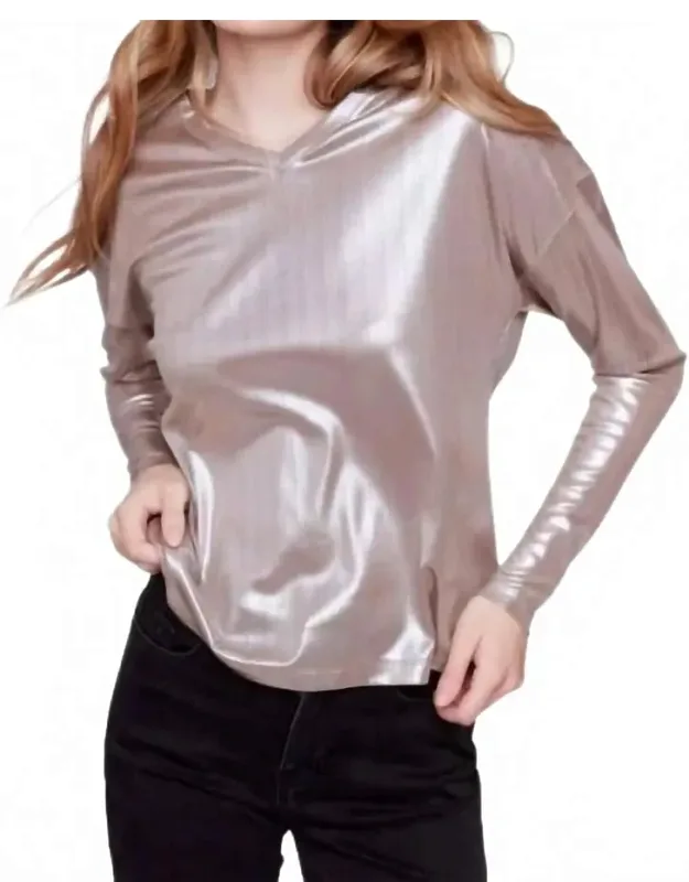 Foiled Knit Long Sleeve Top