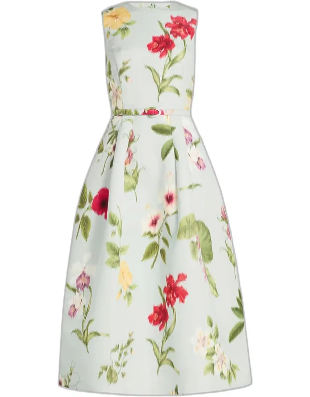 Floral-print Belted Midi Dress