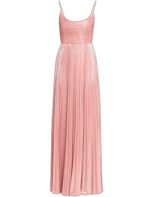 Scoop-neck Pleated Lame Maxi Dress